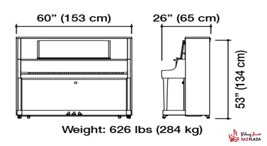 ابعاد پیانو دیواری حرفه‌ای